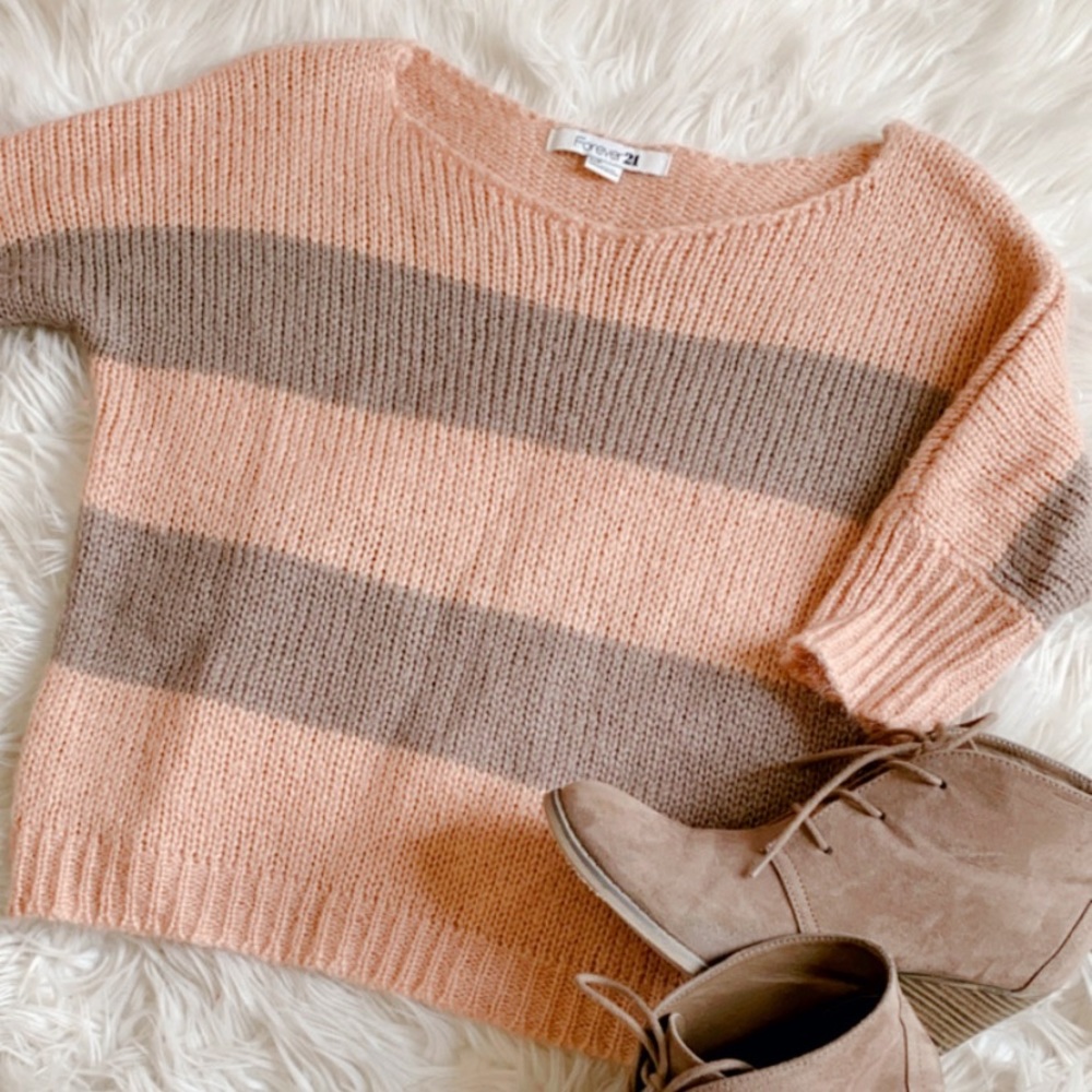 Tan & Pink Forever 21 Cropped Sweater